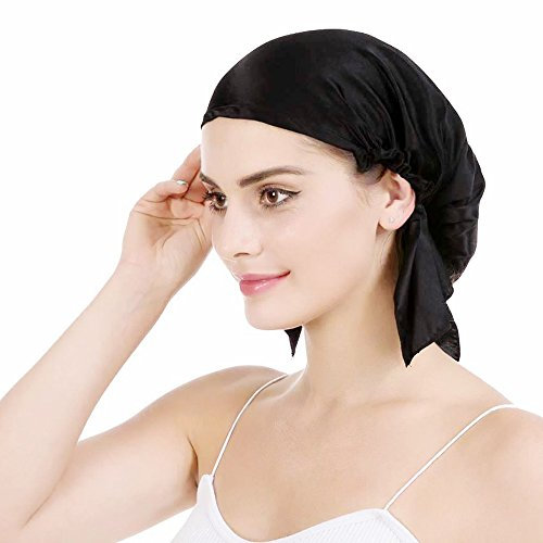 OROPY Cuffia da Notte per Capelli Donna Seta Dormire Berretto Beanie Cappellino in Seta Elastico Bellezza Copertura dei Capelli (Taglia Unica, Nero Naturale)