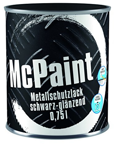 McPaint Metallschutzlack für innen und außen, glänzend, wasserverdünnbar, schwarz, 0,75 L