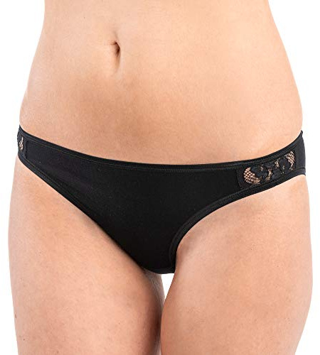 HERMKO 503270 Damen Mini Slip mit schöner seitlicher Spitze, Farbe:schwarz, Größe:32/34 (XS)
