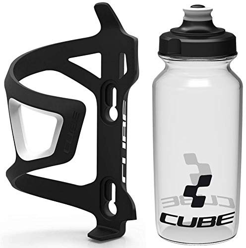 Cube HPP Right Side Loading Cage - Black & Icon Bottle - Clear, 500ml / Lightweight Bicycle Cycling Cycle Bike MTB Mountain Road Water Drink Flask Bidon Bracket Mount Holder HPA HPP Set Accessories