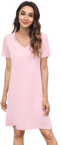 WiWi Chemises de nuit douces pour femmes, chemises de nuit légères, robe de détente à manches courtes, vêtements de nuit grande taille, pyjama S à 4X, A - Rose, M