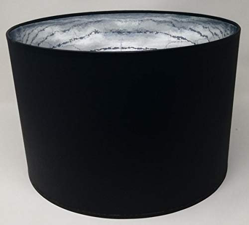 Lampenschirm Zylinderform schwarz Stoff Silber Futter handgefertigt verschiedene Größen Deckenanhänger - Tisch (30 cm Durchmesser 20 cm Höhe)