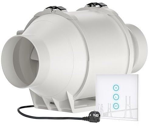 HG Power 100mm Ventilateur d'Extracteur d'Air de Conduit avec Contrôleur de Vitesse Sans Fil d'extraction Silencieux pour Salle de Bains, Bureau, Hôtel, Culture Hydroponique