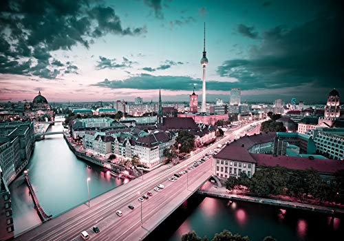 Forwall Fototapete Vlies Wanddeko Stadt Fluss - Gebäude City Skyline Moderne Wanddekoration 13359VEXXXXL 416cm x 290cm