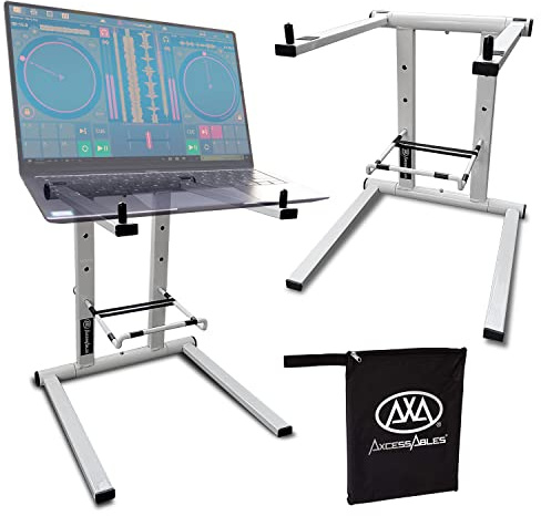 AxcessAbles Tragbarer, faltbarer Laptop-Ständer mit Tasche, erhöhter MacBook-Ständer für Heimbüro, Musikproduktion, Gaming, DJ-Controller, keine Montage erforderlich (weiß)