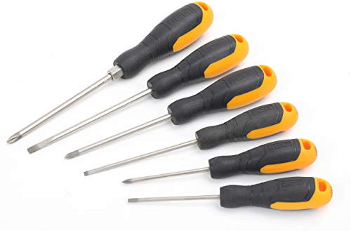 JCB - 6 Piece Screwdriver Tool Set | includes A Range of Slotted and Pozi Types, Durable Set of Screwdrivers (JCB-6PC-SD), Black,yellow
