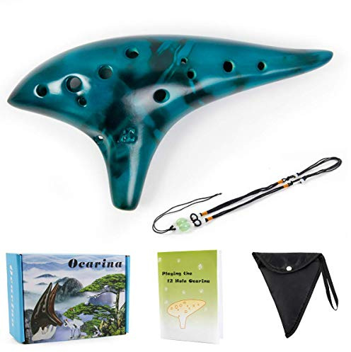 Ocarina - Cordón para el cuello alto C de 12 tonos con libro de canciones (azul)