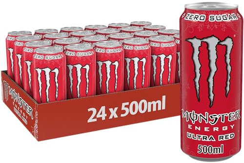 Monster Energy Ultra Red – 24 Lattine da 500 ml, Energy Drink Zero Zuccheri e Poche Calorie, Bevanda Energetica dal Gusto Leggero e Rinfrescante di Frutti Rossi