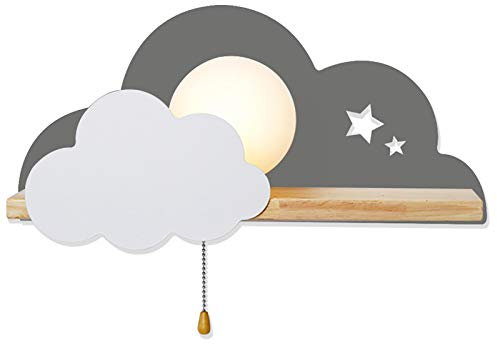 ANKBOY Wolke Nachtlicht Wandlampen Massivholz Lampe Babylampe Wandleuchten LED Kinderlampe Grau Wandbeleuchtung mit Zugschnur Schalter E27 Innen Kinderzimmer für Mädchen/Jungen Schlummerlicht