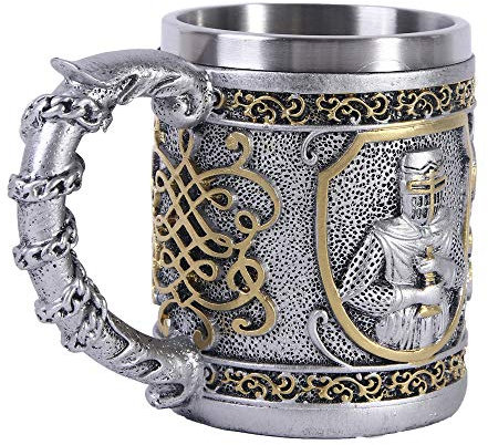 VOANZO Medieval Templar Crusader Knight Mug 12oz Suit of Armor Knight Of The Cross Beer Stein Tankard Coffee Cup With Handle
