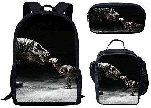 Hugs Idea Rucksack-Set für Kinder, 3-teilig, mit Thermo-Lunchbox, Federmäppchen, T-Rex 1 (Schwarz) - CGK
