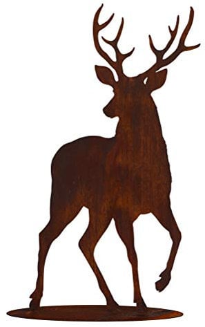 Edelrost Hirsch nach vorne schauend 147x80cm lebensgroß REH Kitz Rost Edelrost Metall Tier + Original Pflegeanleitung von Steinfigurenwelt (Hirsch nach vorne schauend ca. 147x80cm)