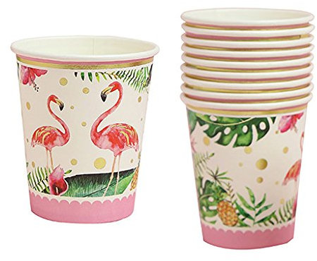 Inzopo Lot de 10 gobelets jetables en papier flamant rose tropical
