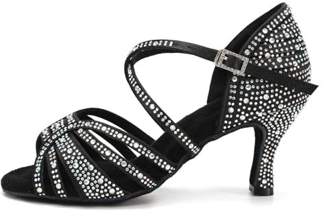 HROYL Scarpe da Ballo Donna Latino Salsa e Bachata Scarpe Ballo da Sala,L356-7.5,Nero,EU 38