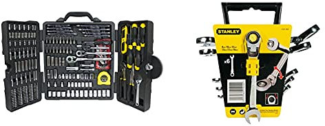 Stanley Stht5-73795 Coffret d'Outils pour mécanique 210 Pièces & Clé mixte à cliquet à tête indexable - forgées en acier chromé - 12 pans inclinés - angle de reprise 5°- Jeu de 6 pièces
