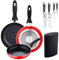 Juego de 3 sartenes 16/20/24 cm + Set 4 cuchillos de cocina: Chef, Santoku, Pelador y muliusos, mango con silicona + Tacoma universal para organizació