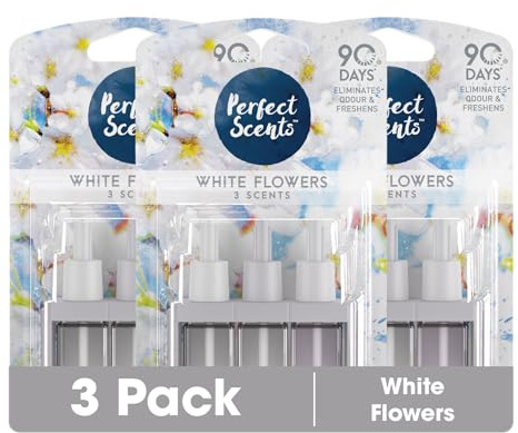 Perfect Scents Plug In Refill Air Freshener 3 Pack - Compatible with 3volution White Flowers 20ml per Pack