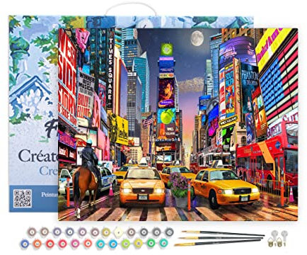 Figured'Art Peinture par Numéro Adulte avec Cadre Nuit à Timesquare - Activité Manuelle Kit de Loisir Créatif DIY Numéro d'Art Complet - 40x50cm toile tendue sur châssis