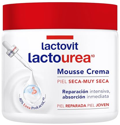 Lactovit - Mousse Crème Hidratante Lactourea para Cuerpo y Cara de 24 Horas Hidratación, para Pieles Secas y Muy Secas, Reparación Intensiva de la Piel, Absorción Inmediata y Tacto Sedoso - 400 ml