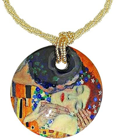 Venetiaurum - Halskette mit Anhänger mit Illustration Der Kuss von Klimt aus Original Muranoglas und 925er Silber - Schmuck “Made in Italy” zertifiziert