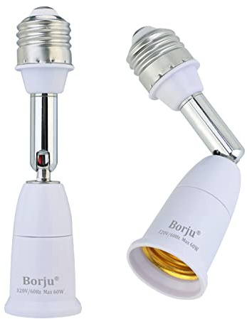 Borju Light Socket Extender [2-Pack], 4.5 Inch Extension, 360° Adjustable Socket, E26 Base
