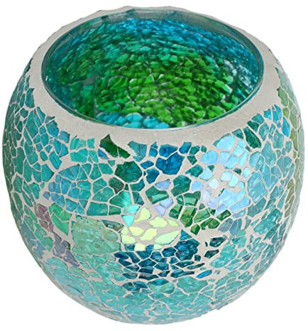 Portavelas de Cristal de Mosaico, Portavelas Votivas de Cuenco Redondo Decorativo, Portavelas de Cristal Romántico para Decoración de Iluminación, Regalo, Aromaterapia, como Jarrón, Portalápices, Cuen