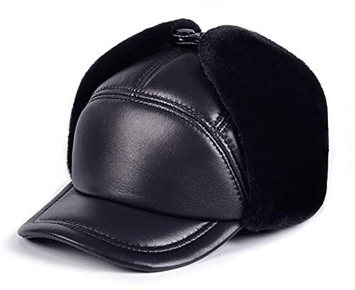 nster Winterhüte, Bomberhut Aviator-Hut t Earlflap-Trooper-Trapper-Hut-dicker Schaffell-Leder-Mütze zum Skifahren, Skaten, Klettern Winter