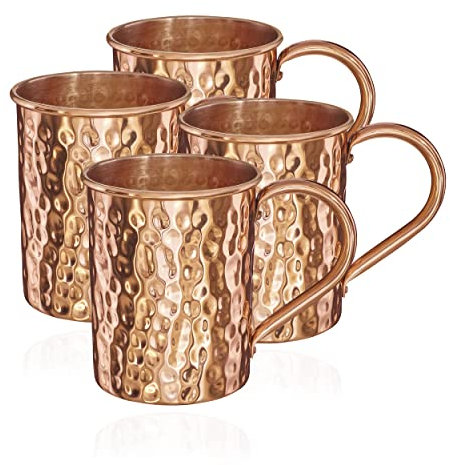 NKlaus 4x 145g Kupferbecher reines Kupfer (100%) Kupfertasse Zylinder Moscow Mule 500ml 11264