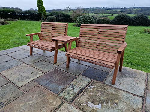 Churnet Valley WOODEN GARDEN CHAIRS, COMPANION SET, BISTRO SET, SITS 4, WOODEN BENCH, STRAIGHT TRAY