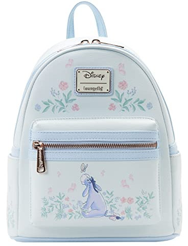 Loungefly Winnie Puuh I-Aah Mini-Rucksack, Handtasche, Blumendruck, Doppelriemen, Schultertasche, Blau, I-Aah, Mini-Rucksack