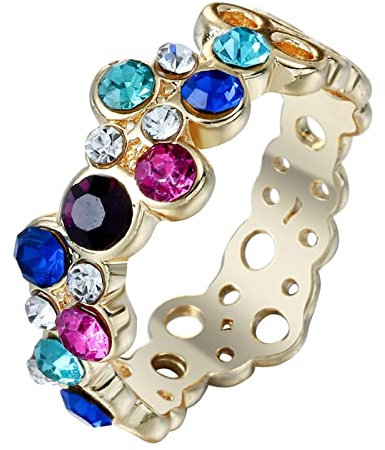 BCughia Ring Gold Jewelery, Vintage Ringe Damen Bunt Rundschliff Zirkonia Farbiger Zirkon Hohl Valentinstag Eheringe Geschenke für Damen Größe 62 (19.7)