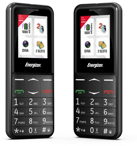 Energizer - Entsperrtes Seniorenhandy mit großen Tasten E4-2G - SOS-Taste - 1000 mAh Akku - Dual SIM (Mini SIM) - FM Radio - Taschenlampe - Schwarz