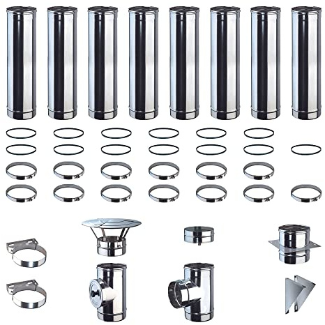 Kit Fumi Diametro 80 Mono Parete in Acciaio Inox, Altezza 8,17m, Kit scarico fumi per Stufa a Pellet e Legna, Caldaie, Camini | Brico Kit