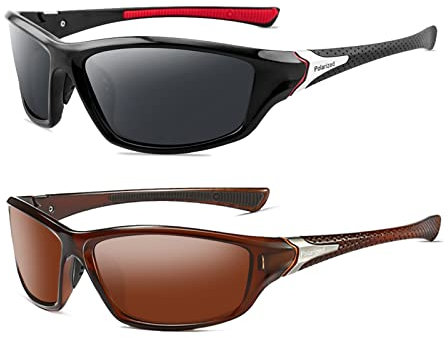 YUELUQU Polarisierte Sportbrille Sonnenbrille für Herren Damen Fahrerbrille Radsportbrillen Skifahren Autofahren Fischen Laufen Wandern UV400 Schutz (Braun+Schwarz Rot)
