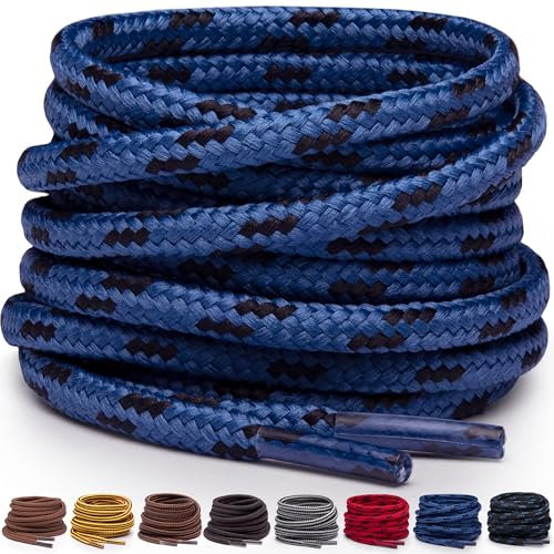 Miscly Lacci Rotondi per Stivali - Lacci Resistenti e di Lunga Durata per Stivali, Scarponi da Lavoro e Scarpe da Trekking (Blu/Nero, 114 cm)