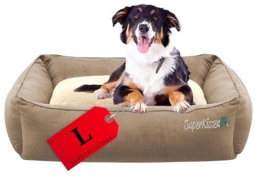 SuperKissen24. Hundebett für große Hunde - Weiches Hundesofa flauschig aus kratzfestem Material Plüsch - Hundekissen waschbar - Hundekorb in Beige - L 95 x 75 cm