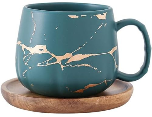 MAGICVOGEL Keramik Kaffeetasse mit Untertasse 400ml Kaffeebecher Espressotasse Set Marmor Optik Teetasse Cappuccino Tasse zum Geburtstag Muttertag Valentinstag Hochzeit (Grün)
