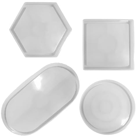 Silikonform Tablett, 4 Stück DIY Untersetzer Silikonform Teller Gießformen Epoxidharz Formen Silikon Untersetzer Harzformen für Tablett Tassenuntersetzer Teetablett Obsttablett