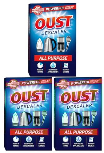 OUST 3 x 3 sachets (75ml) With Welari Thank You Card Oust All Purpose 10min Descaler Kettle Coffe Maker Iron Steamer Limescale Remover Cleaner (225ml) (3pack)