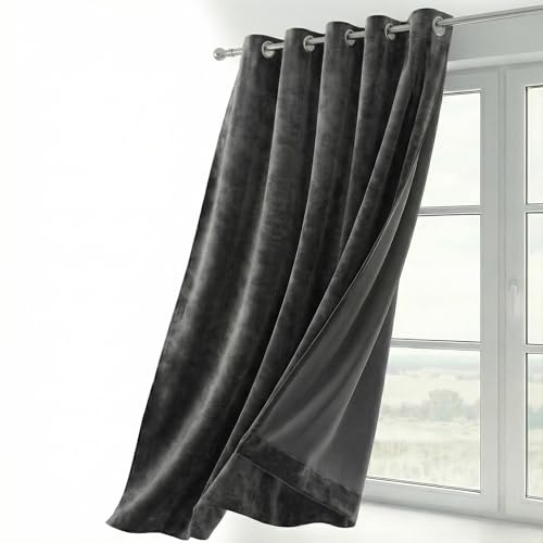 BEAUTEX Samtvorhang Ösen Dunkelgrau 140x175 cm Velvet Verdunkelung | Weicher Velvet-Samt, blickdicht, lichtmindernd, pflegeleicht, viele Farben und Größen