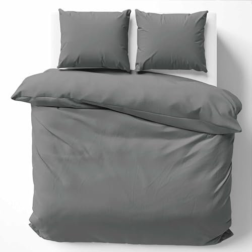 Cotton Castle Bettwäsche Bettgarnitur Bettbezug 100% Baumwolle 135x200 155x220 200x200 200x220, Farbe:Grau, Größe:135 x 200 cm