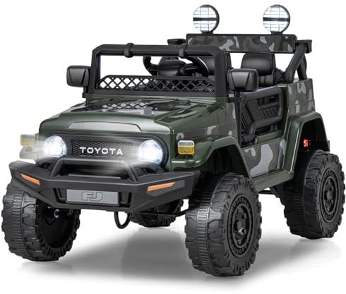 COSTWAY Kids Electric Ride On Car, 12V Licensed Toyota FJ Off Road Truck with Remote Control, Shock Suspension, LED Lights, Music, Battery Powered Vehicle Toy for 37-96 Months Old (Camo)