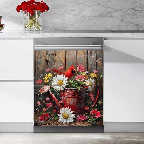 Garden Flower Bird Pattern Dishwasher Magnet Door Cover Sticker Home Decor Vinyl Panel Decal Washers,Cabinets,Dryer Panel Decal Magnetic Refrigerator Stickers 23W x 26H inchs