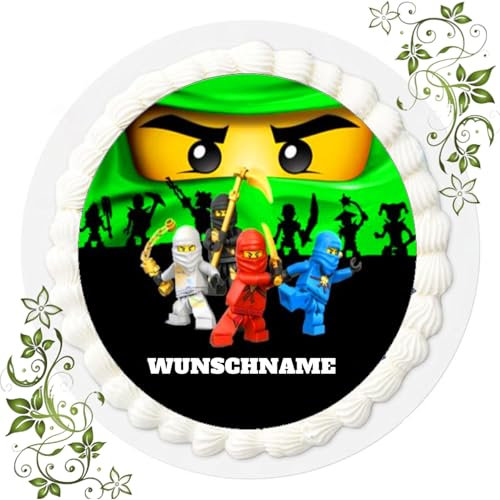 Wunschname FONDANT Tortenbild, Zuckerbild mit Motiv, Essbares Foto für Torten, Tortenbild, Tortenaufleger Ø 20cm FONDANT Ninja_go Nr. 19