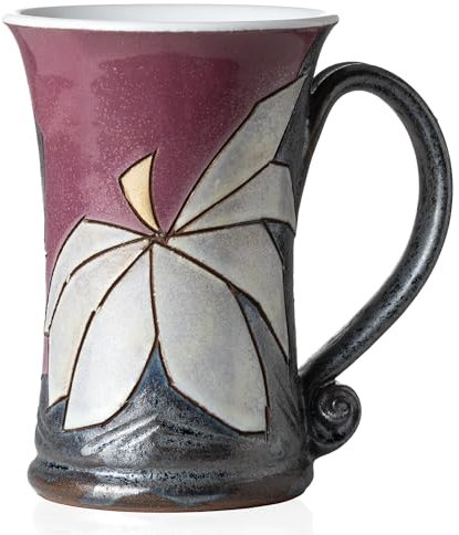 Felisteya Wheel-Thrown Handmade Mugs – Artisan Pottery Lotus Flower Mugs, 320ml Ceramic Coffee Mug, Gift Mugs for Women, Your Tea Mug