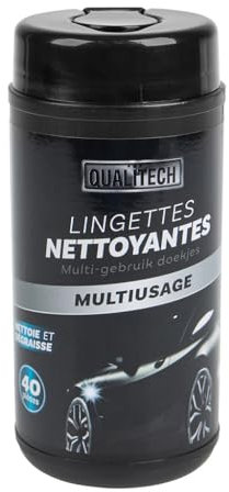 TURBOCAR - Lingettes nettoyantes, lingettes nettoyantes voiture - Lingettes nettoyantes multiusage - Boîte refermable de 40 lingettes - Dégraissent, nettoient, lustrent et protègent des salissures
