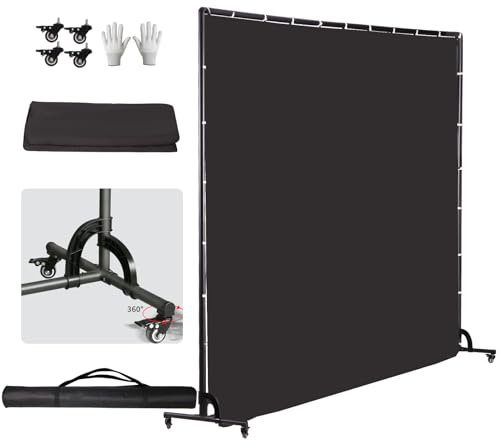 GSKAIWEN 360° Movable Background Stand with Wheels, Foldable Non-Reflective Black Backdrop for Product Photography, Portrait Photography, Parties, Studio Shoots, Video Production (7X6.5FT)