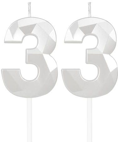 mciskin White 33th Birthday Candles, 3D Number 33 Candles for Cake, Women Men 33th Birthday Decorations,Pearl White Candle Cake Topper Decorations for Birthday Party Weddings Anniversary Supplies