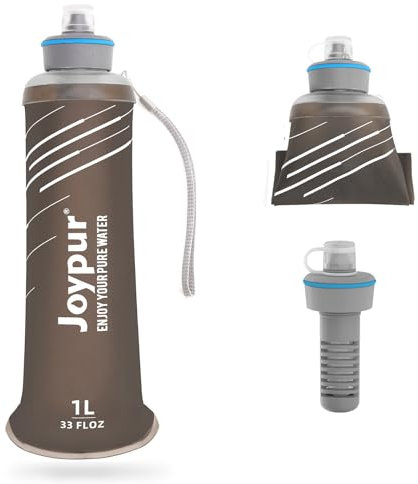 joypur Collapsible Squeeze Water Filter Bottle - 1000ml with Filter with NSF/FDA Certification Befree or Peak Series replacement for Hiking,Running,Camping,Travel,Cycling,Fishing,BPA-Free(Gray)