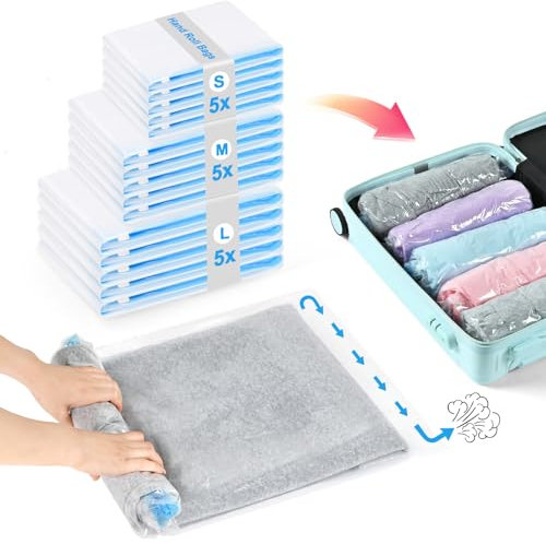 BoxLegend Vakuumbeutel für Kleidung Reise15 Stück, Kompressionsbeutel Reise 5 Groß(50 x 70cm) + 5 Mittel(40 x 60cm) + 5 Kleine(35 x 50cm), Travel Vakuumbeutel zum Rollen für Koffer, Vakuum Reisebeutel